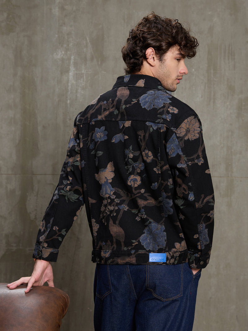 Cahoot Men's Black Nocturne Botanical Denim Trucker Jacket - view 4