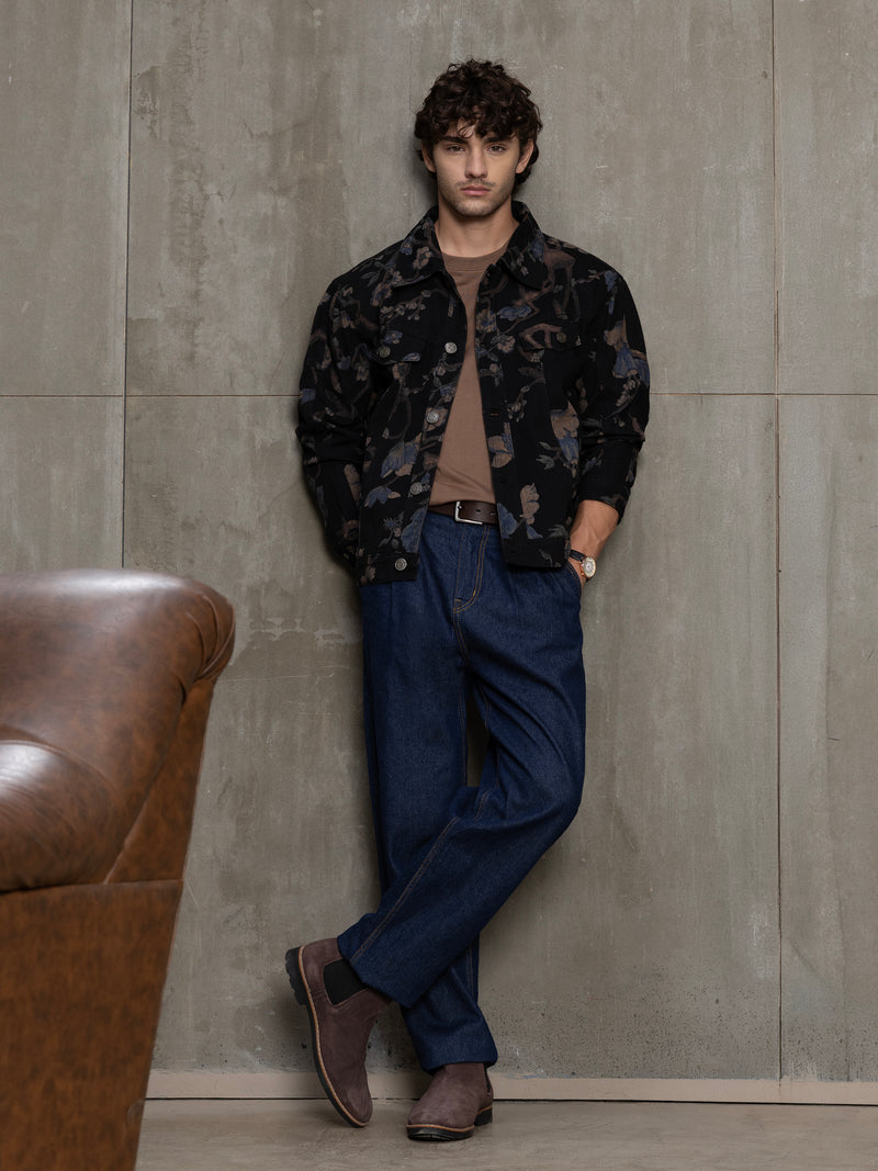 Cahoot Men's Black Nocturne Botanical Denim Trucker Jacket - view 6