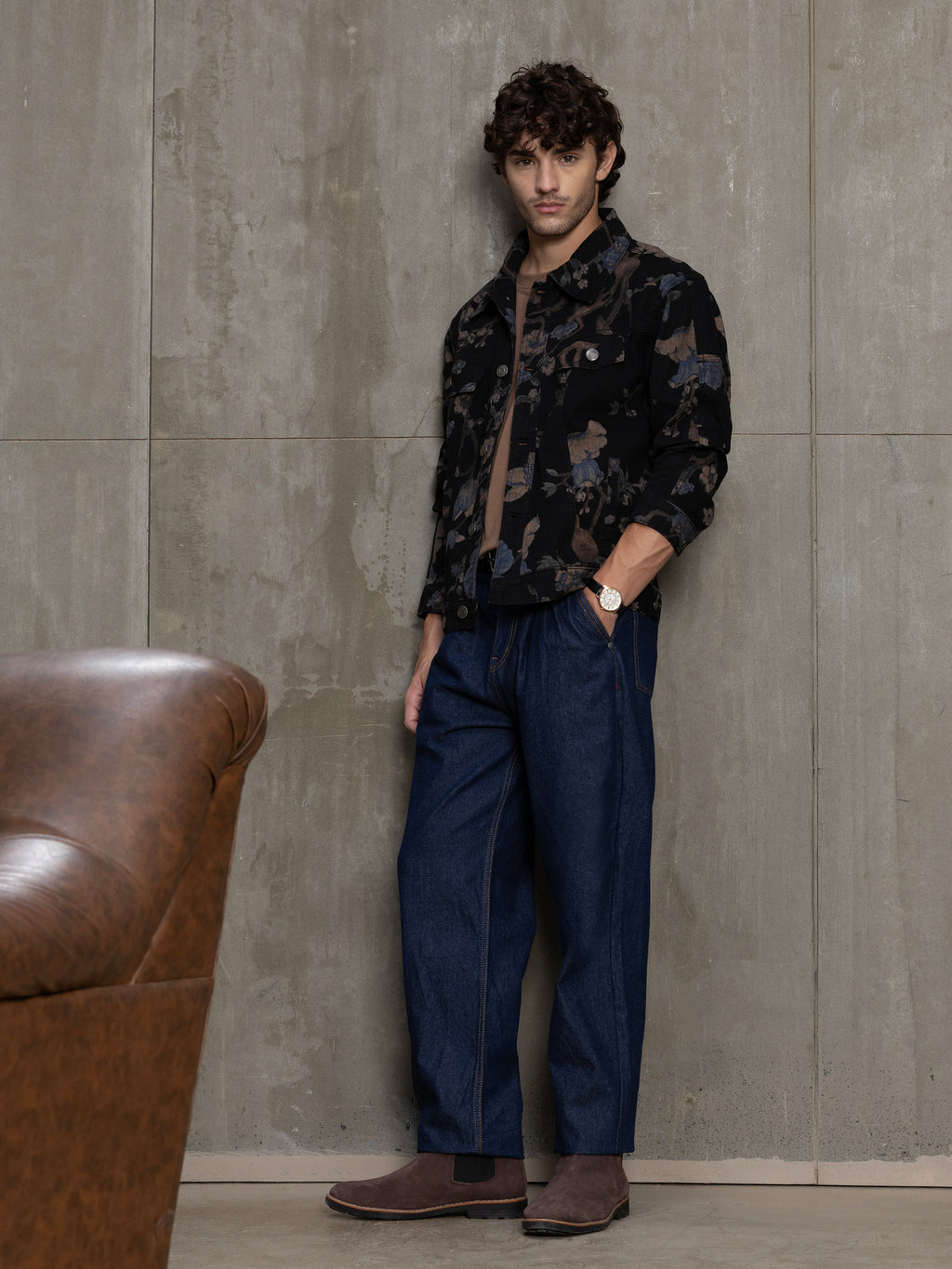 Cahoot Men's Black Nocturne Botanical Denim Trucker Jacket - view 7