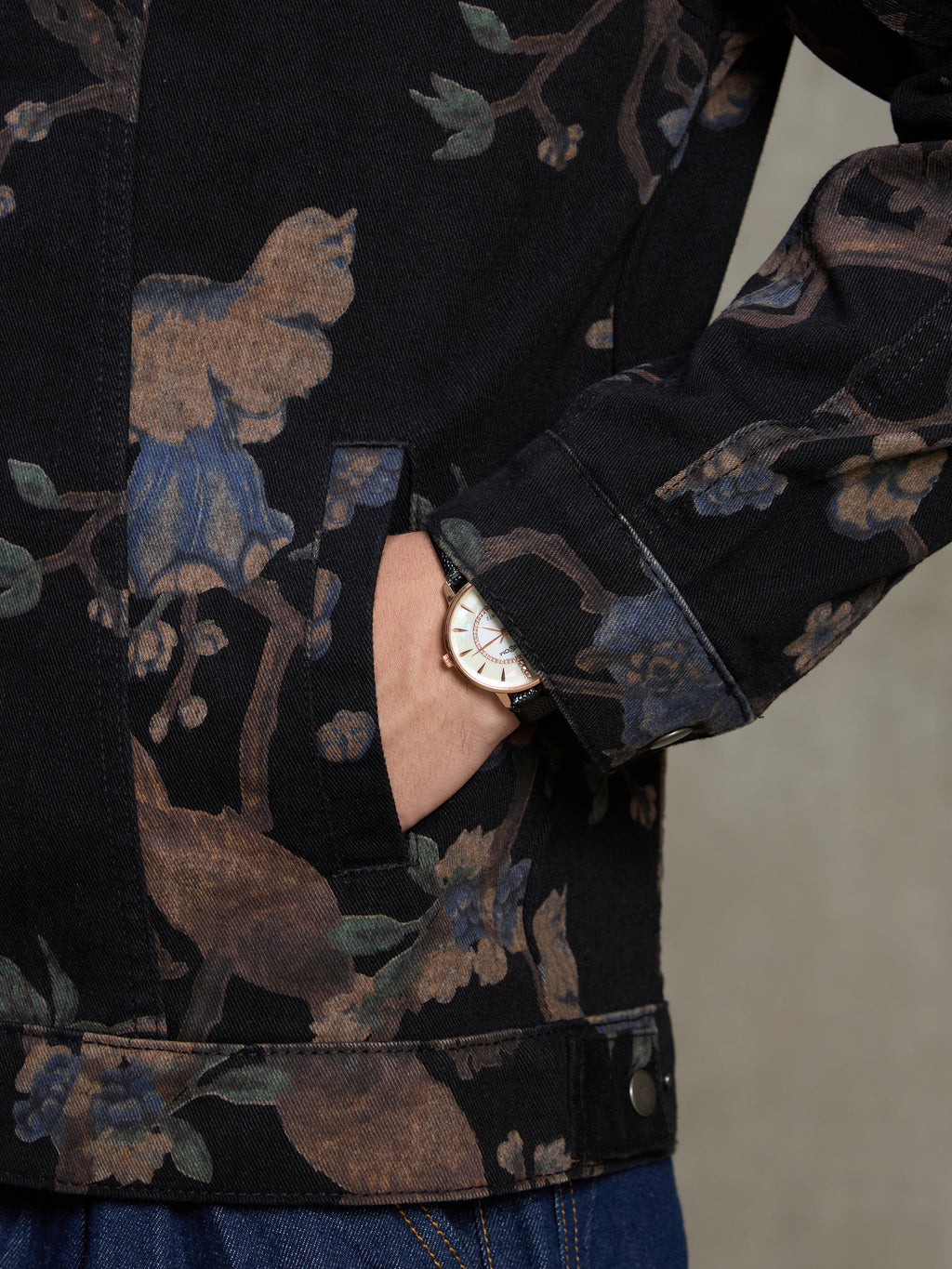 Cahoot Men's Black Nocturne Botanical Denim Trucker Jacket - view 9