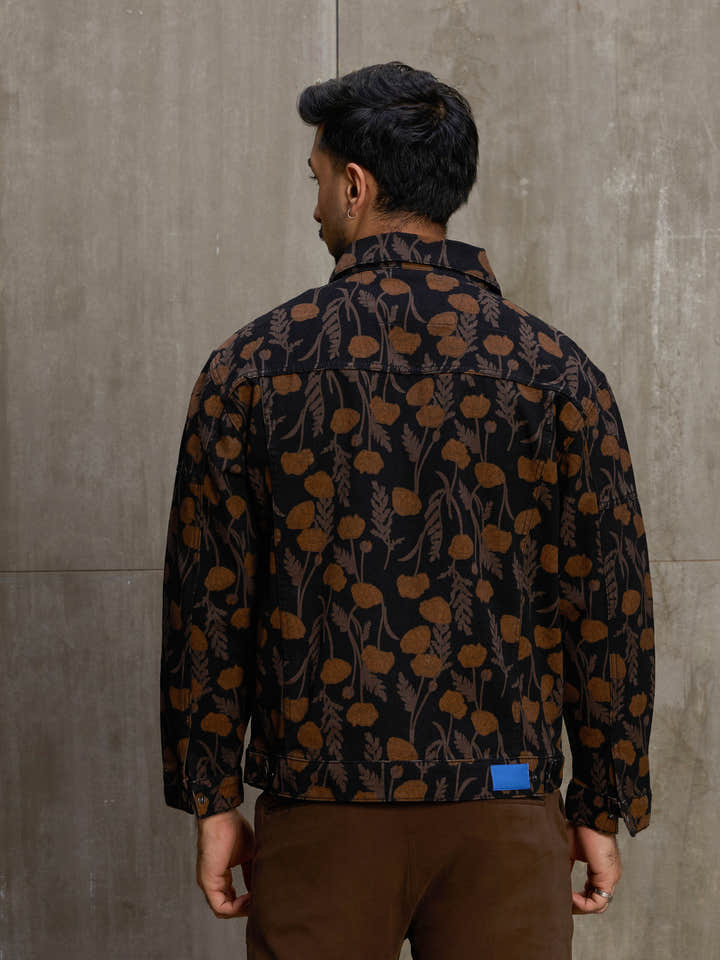 Cahoot Men's Black Autumn Floral Printed Trucker Jacket - view 4