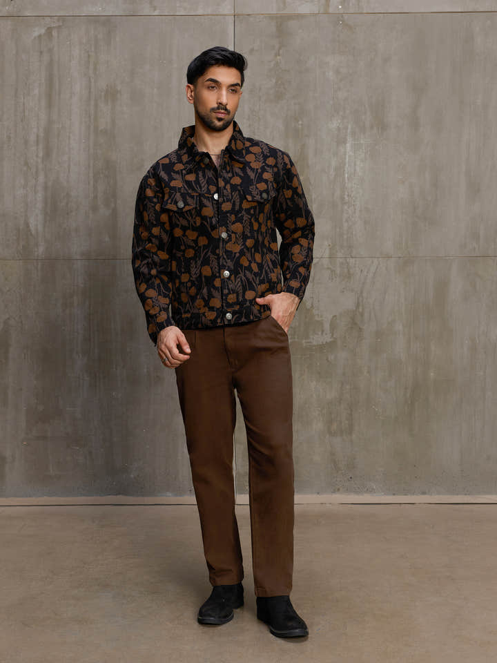 Cahoot Men's Black Autumn Floral Printed Trucker Jacket - view 8