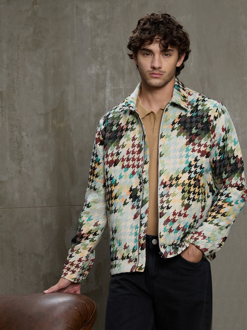 Cahoot Men's Multicoloured Houndstooth Jacquard Lined Trucker Jacket - view 2