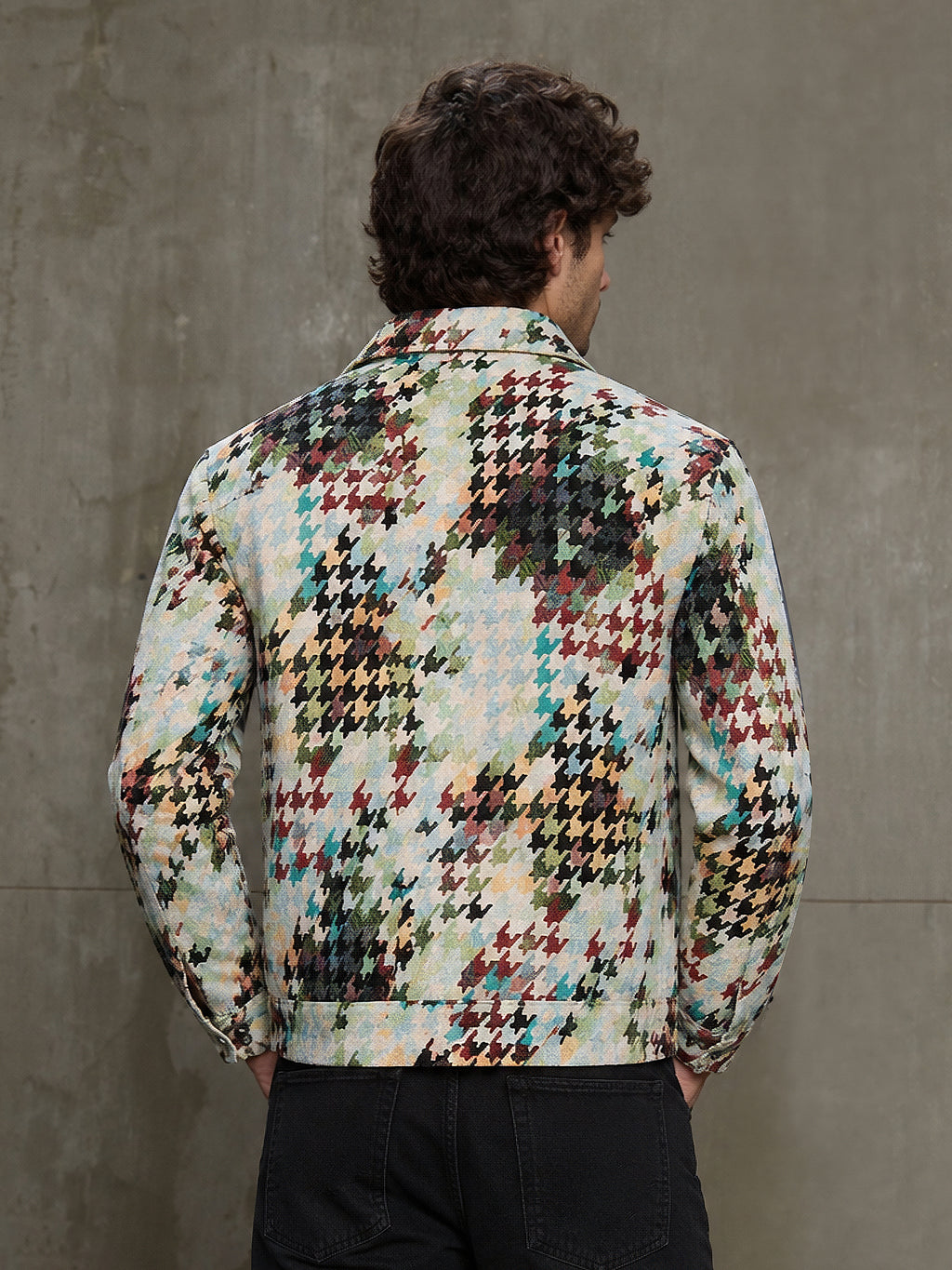 Cahoot Men's Multicoloured Houndstooth Jacquard Lined Trucker Jacket - view 4