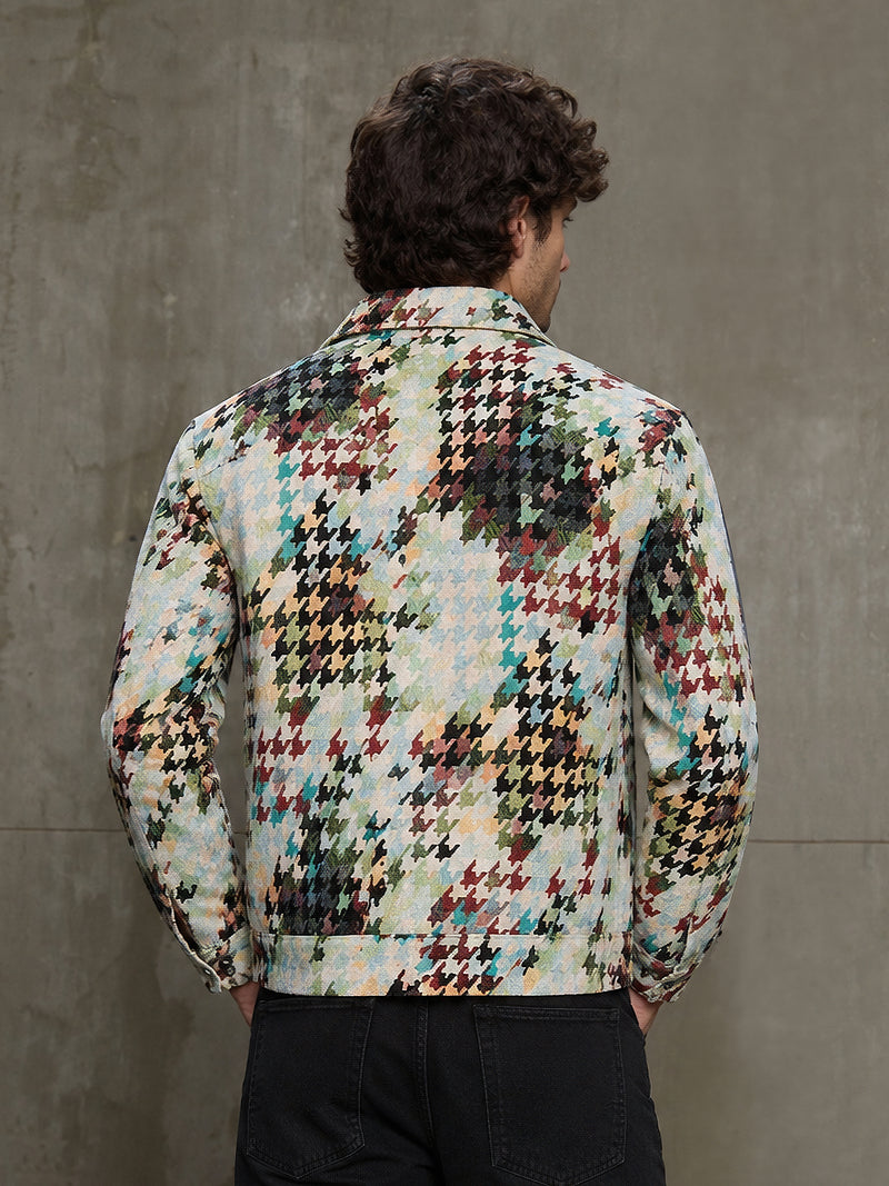Cahoot Men's Multicoloured Houndstooth Jacquard Lined Trucker Jacket - view 4