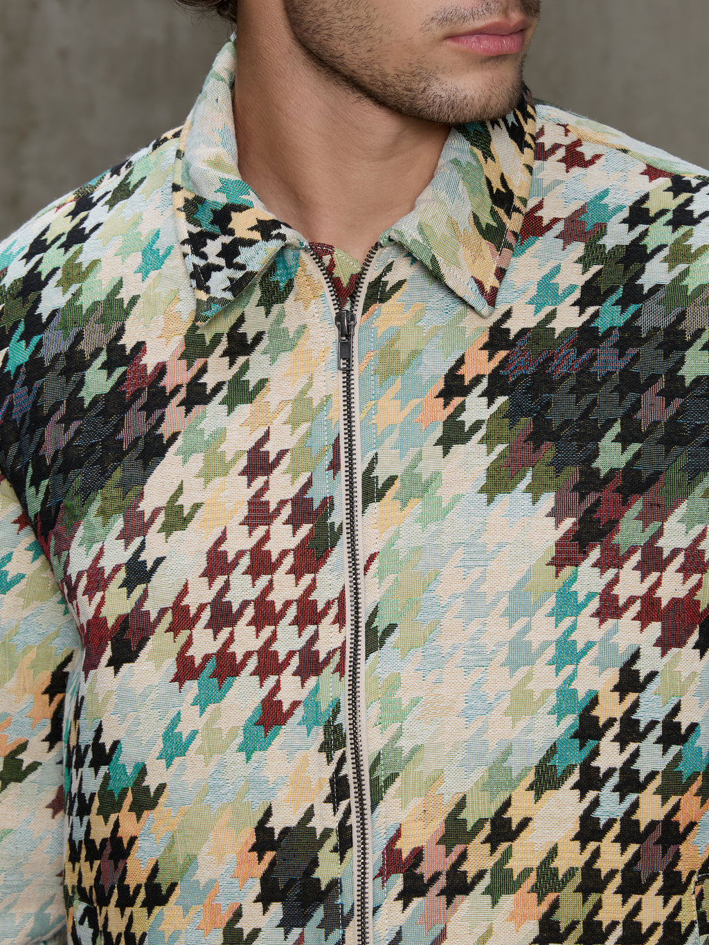 Cahoot Men's Multicoloured Houndstooth Jacquard Lined Trucker Jacket - view 7