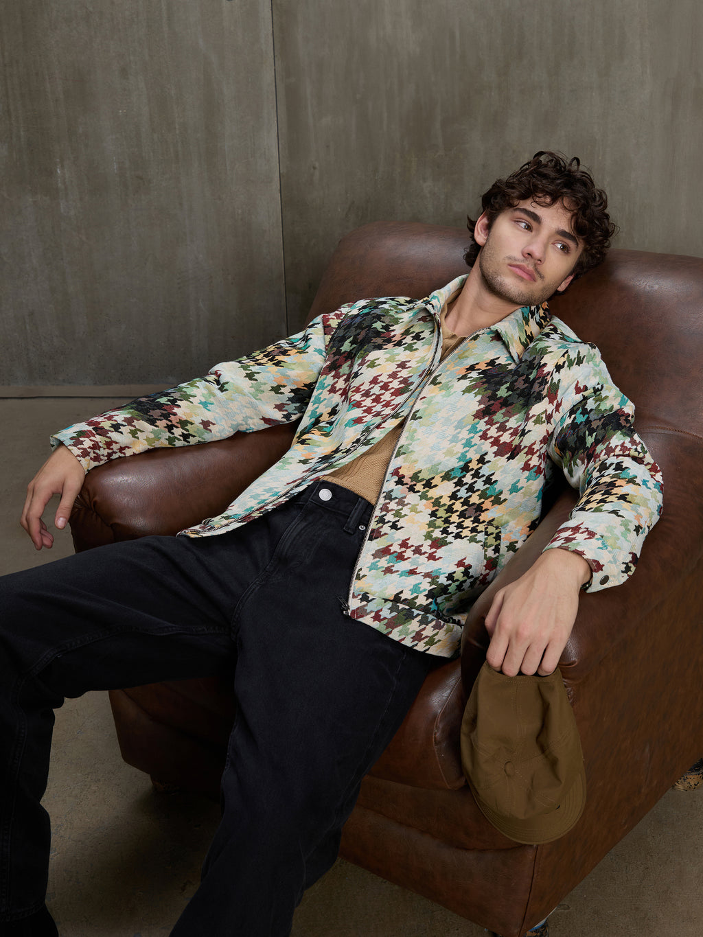 Cahoot Men's Multicoloured Houndstooth Jacquard Lined Trucker Jacket - view 8