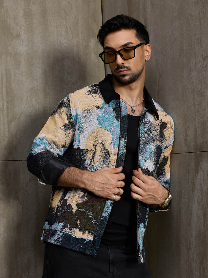 Cahoot Men's Multicoloured Street Canvas Lined Printed Jacket With Corduroy Detailing - view 2