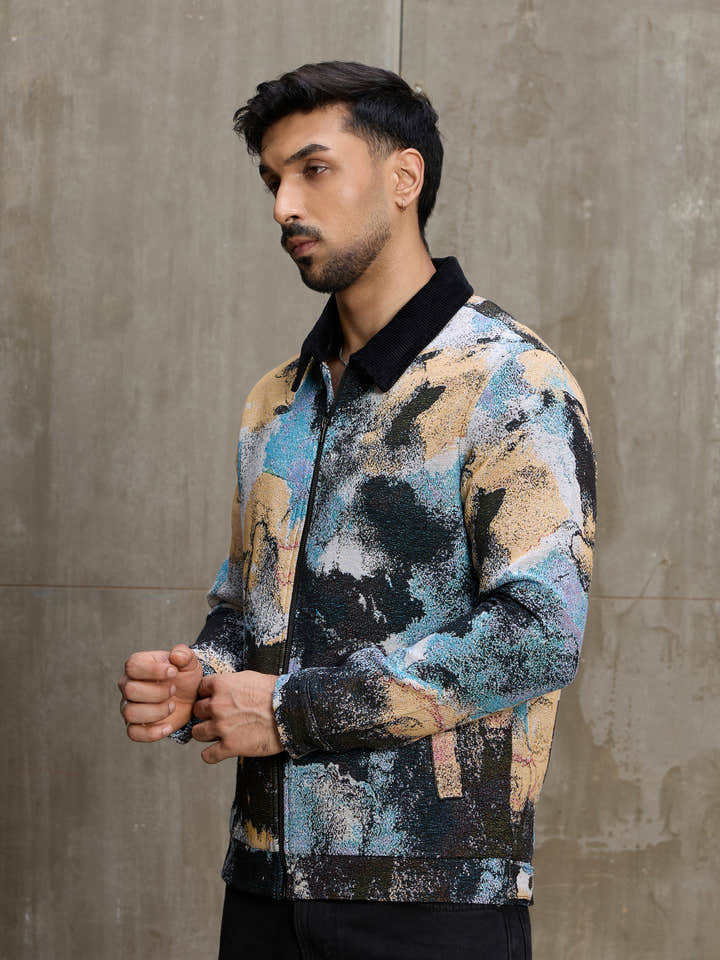 Cahoot Men's Multicoloured Street Canvas Lined Printed Jacket With Corduroy Detailing - view 3