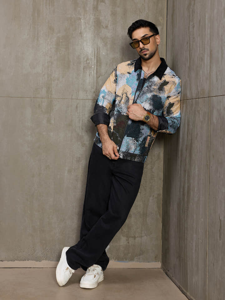 Cahoot Men's Multicoloured Street Canvas Lined Printed Jacket With Corduroy Detailing - view 6