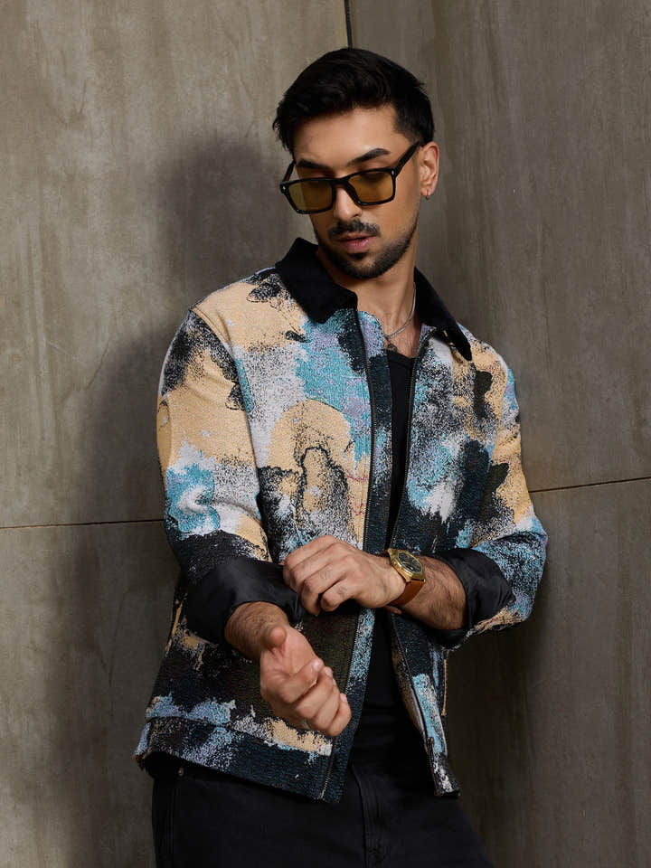 Cahoot Men's Multicoloured Street Canvas Lined Printed Jacket With Corduroy Detailing - view 7