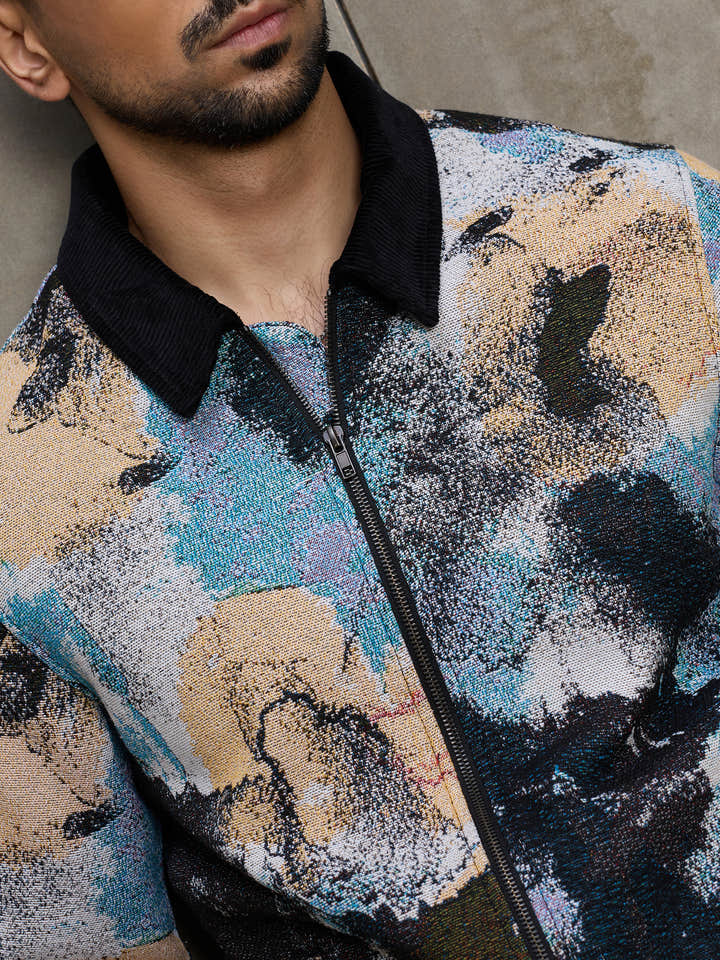 Cahoot Men's Multicoloured Street Canvas Lined Printed Jacket With Corduroy Detailing - view 8