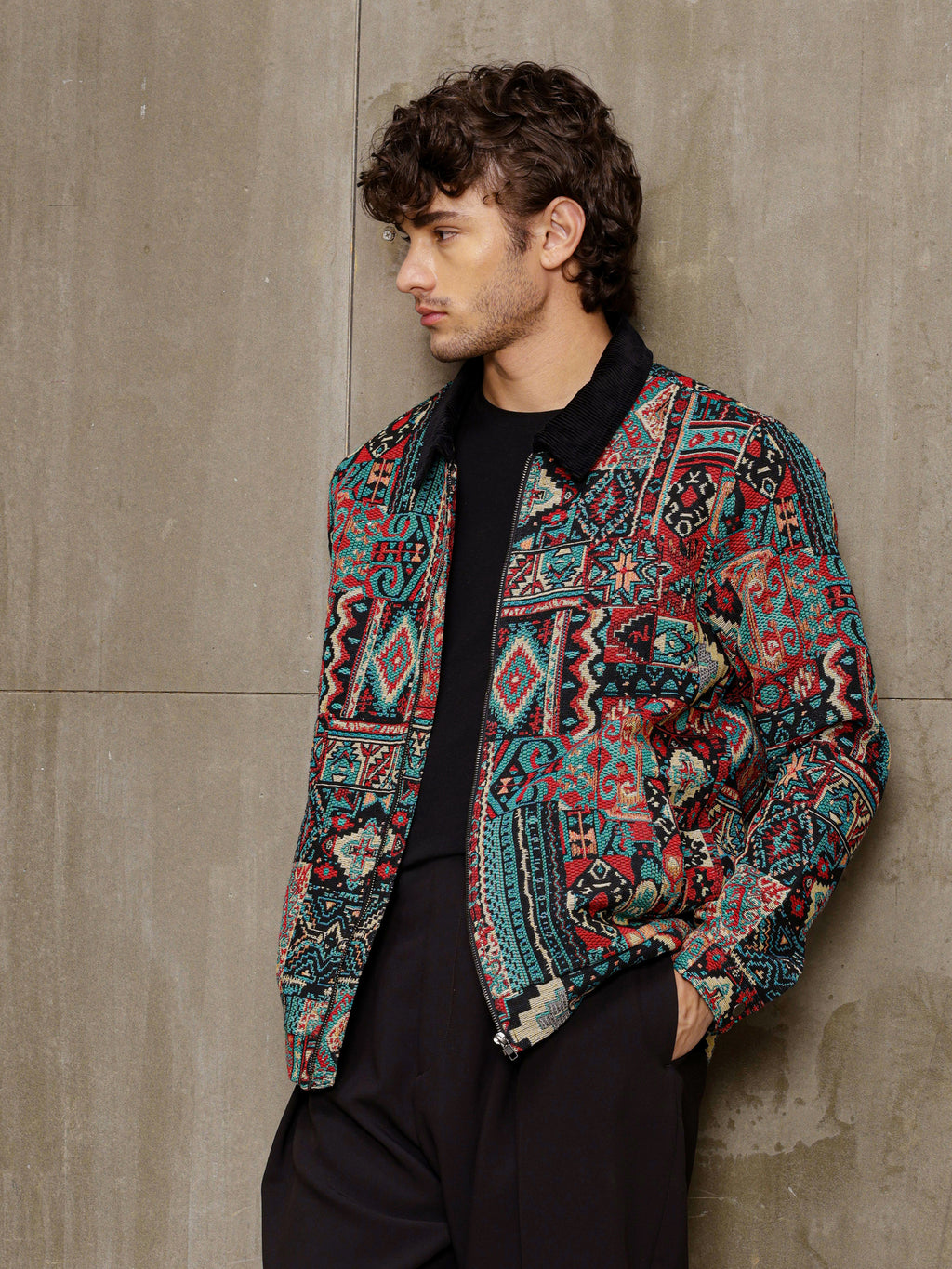Cahoot Men's Multicoloured Geometric Jacquard Lined Jacket With Corduroy Collar - view 1