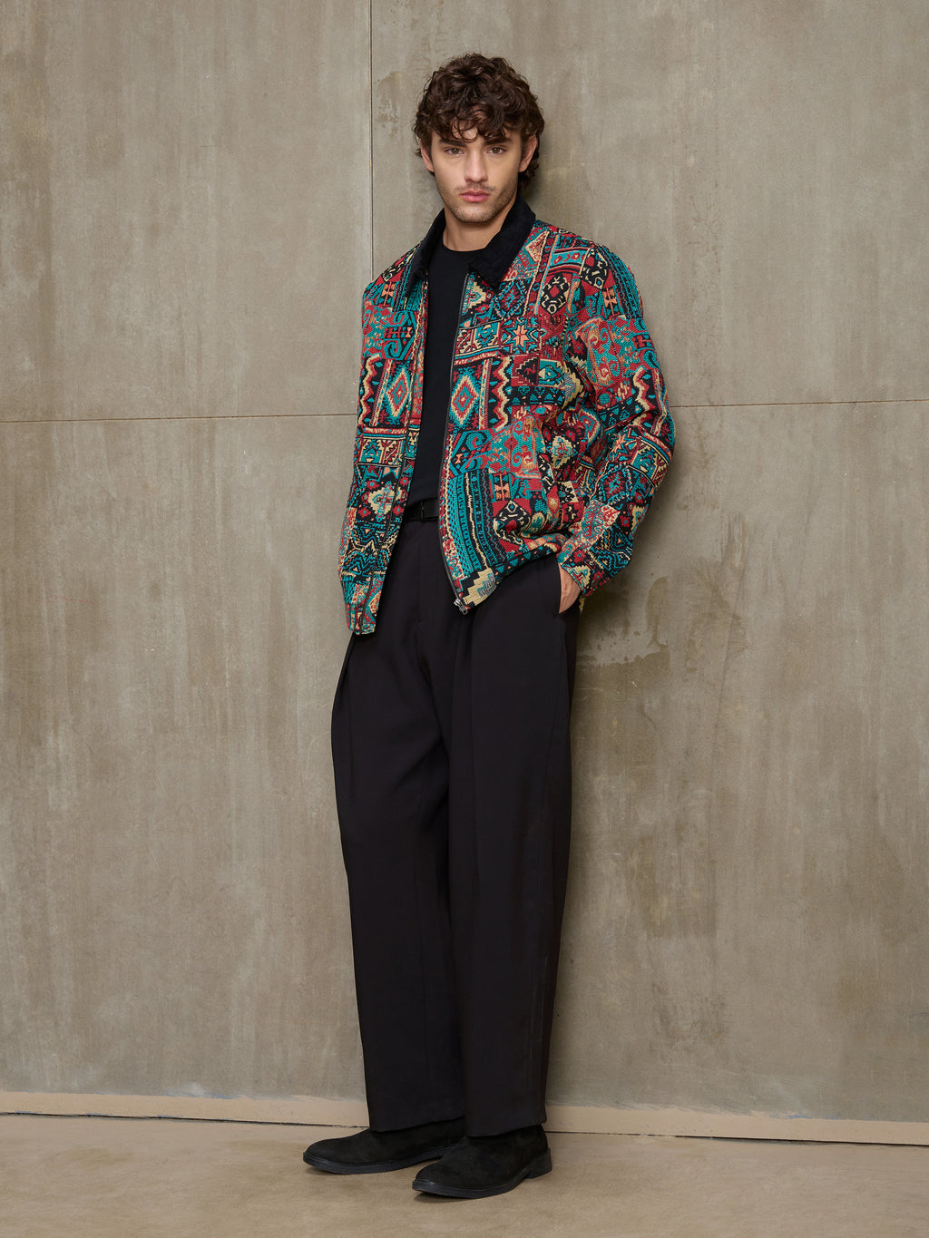 Cahoot Men's Multicoloured Geometric Jacquard Lined Jacket With Corduroy Collar - view 5