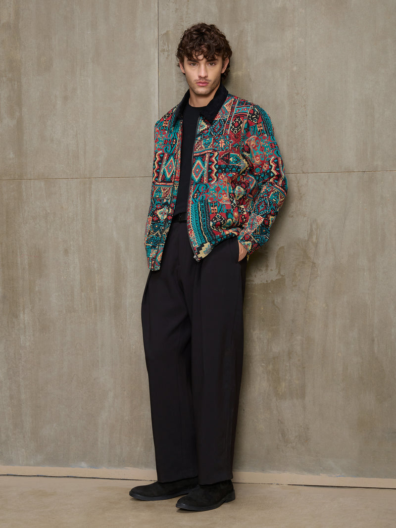 Cahoot Men's Multicoloured Geometric Jacquard Lined Jacket With Corduroy Collar - view 5