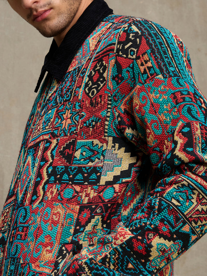 Cahoot Men's Multicoloured Geometric Jacquard Lined Jacket With Corduroy Collar - view 7