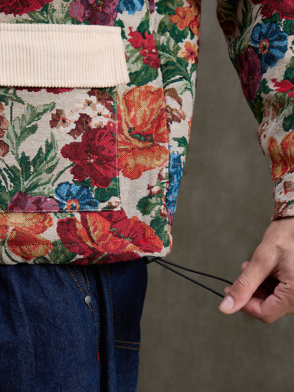 Cahoot Men's Cream Floral Tapestry Jacquard Jacket With Corduroy Detailing - view 5