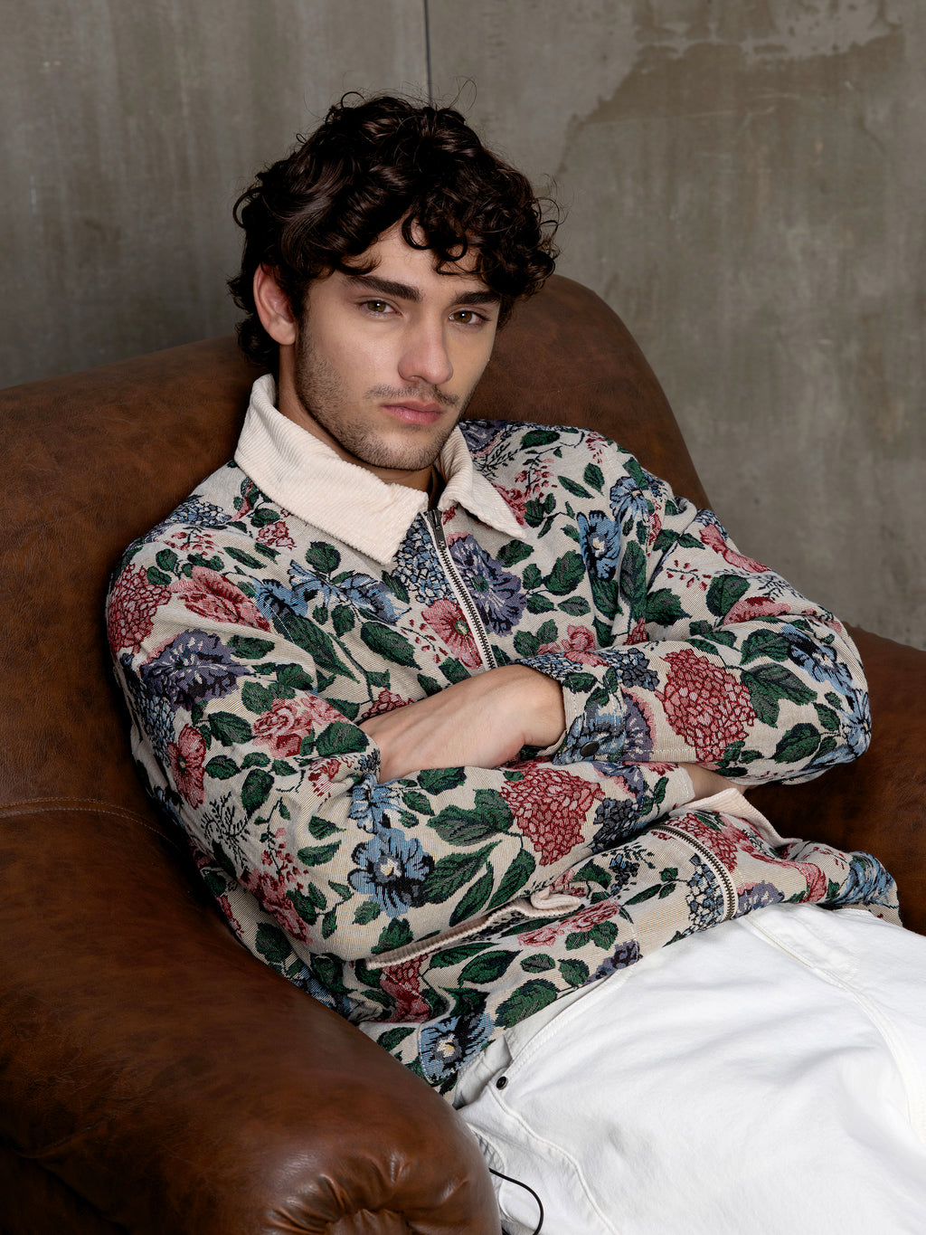 Cahoot Men's Beige Floral Tapestry Jacquard Jacket With Corduroy Detailing - view 10