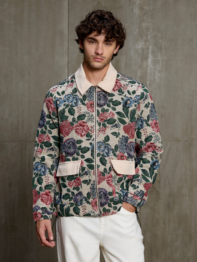 Cahoot Men's Beige Floral Tapestry Jacquard Jacket With Corduroy Detailing - view 2