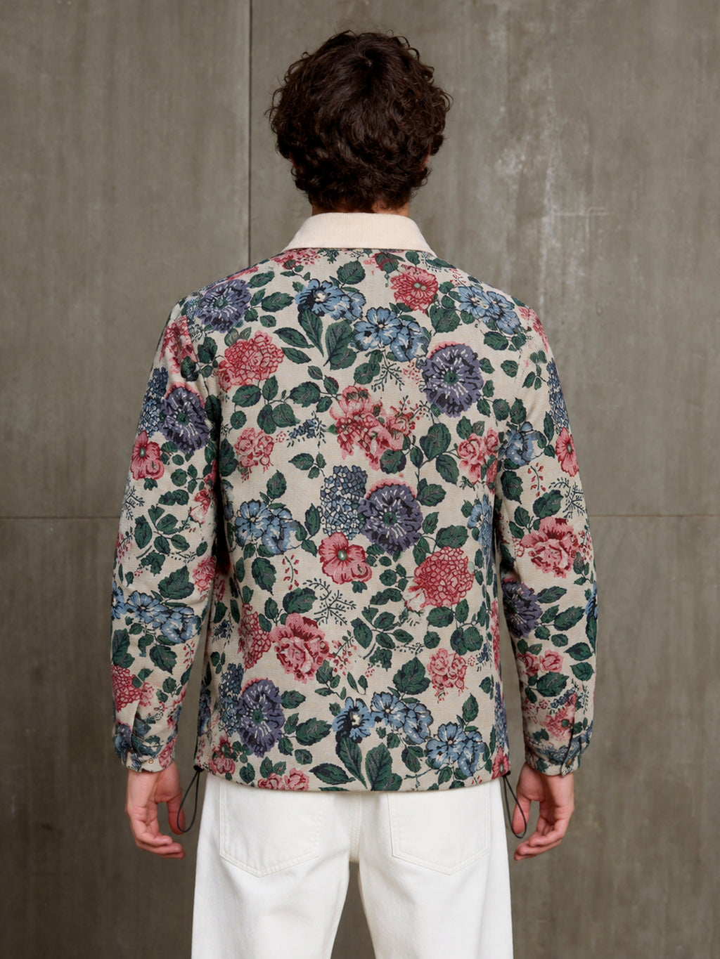 Cahoot Men's Beige Floral Tapestry Jacquard Jacket With Corduroy Detailing - view 4