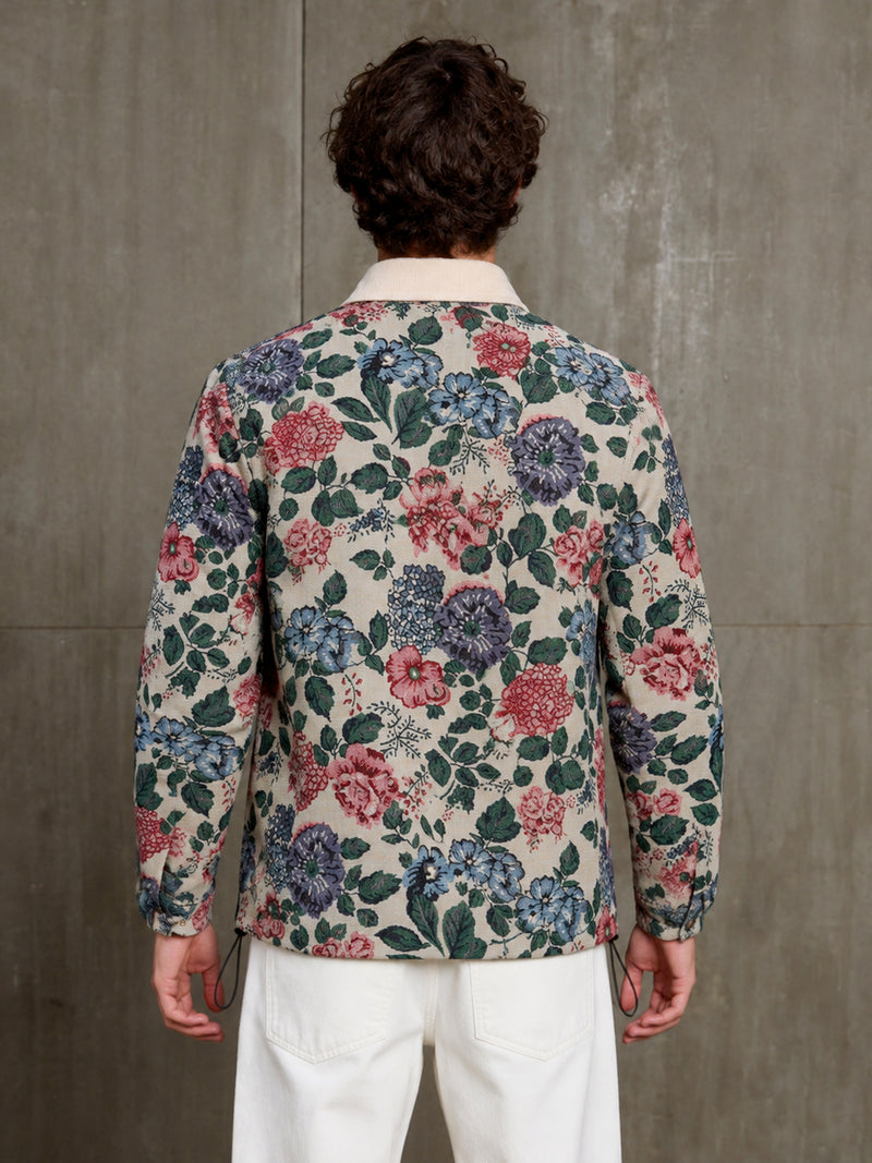 Cahoot Men's Beige Floral Tapestry Jacquard Jacket With Corduroy Detailing - view 4