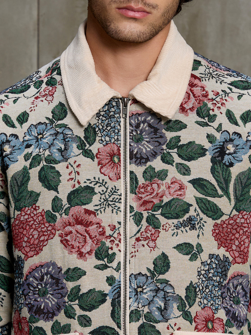 Cahoot Men's Beige Floral Tapestry Jacquard Jacket With Corduroy Detailing - view 7