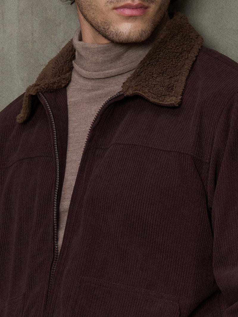 Cahoot Men's Wine Corduroy Sherpa Collar Lined Trucker Jacket - view 7