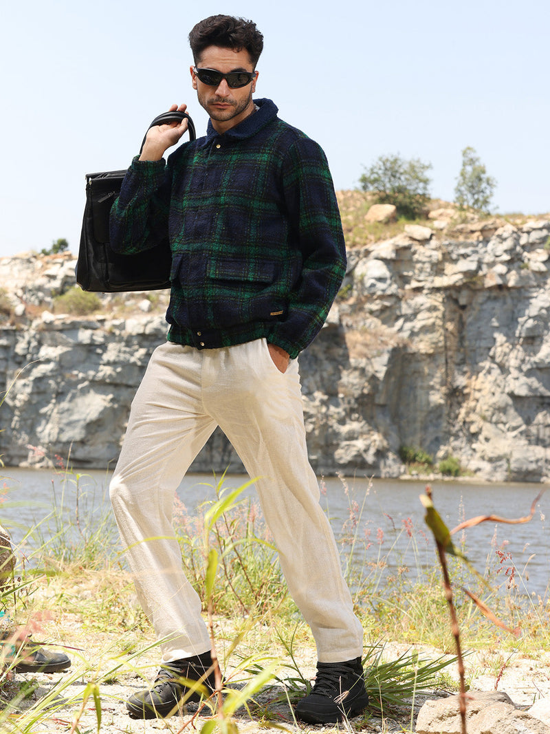 Tartan Plaid Jacket With Fleece Collar