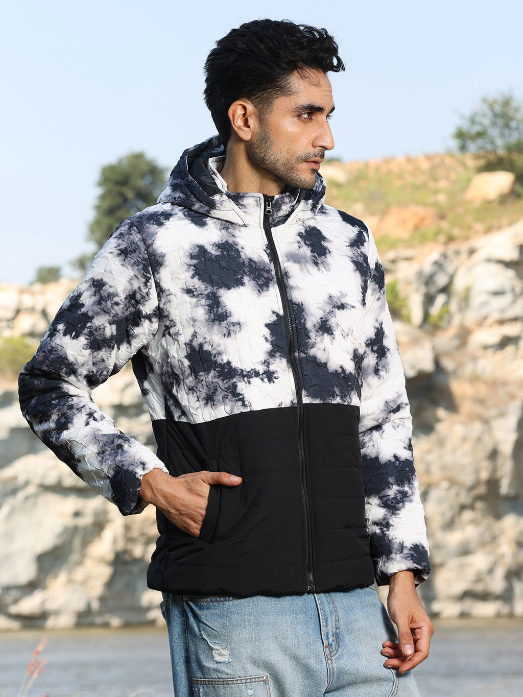 Tie-Dye Block Puffer Jacket