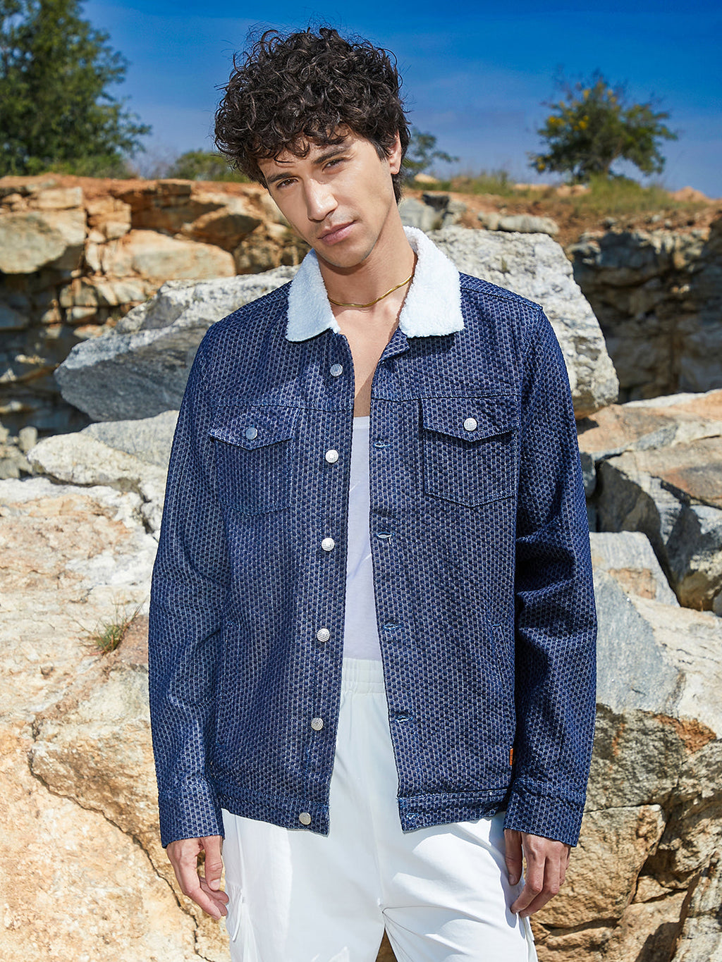 Fleece Polka Dot Denim Jacket
