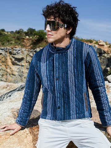 Striped Quilted Bomber Jacket