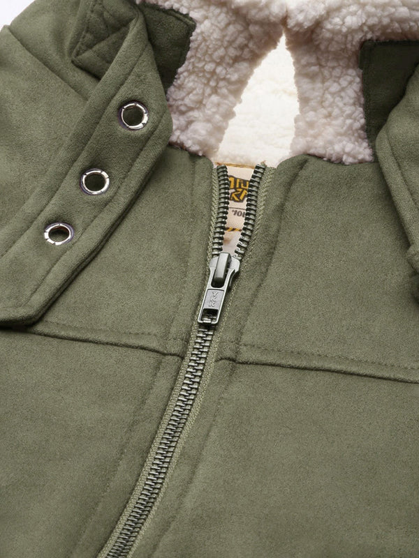 Fur-Lined Suede Bomber Jacket