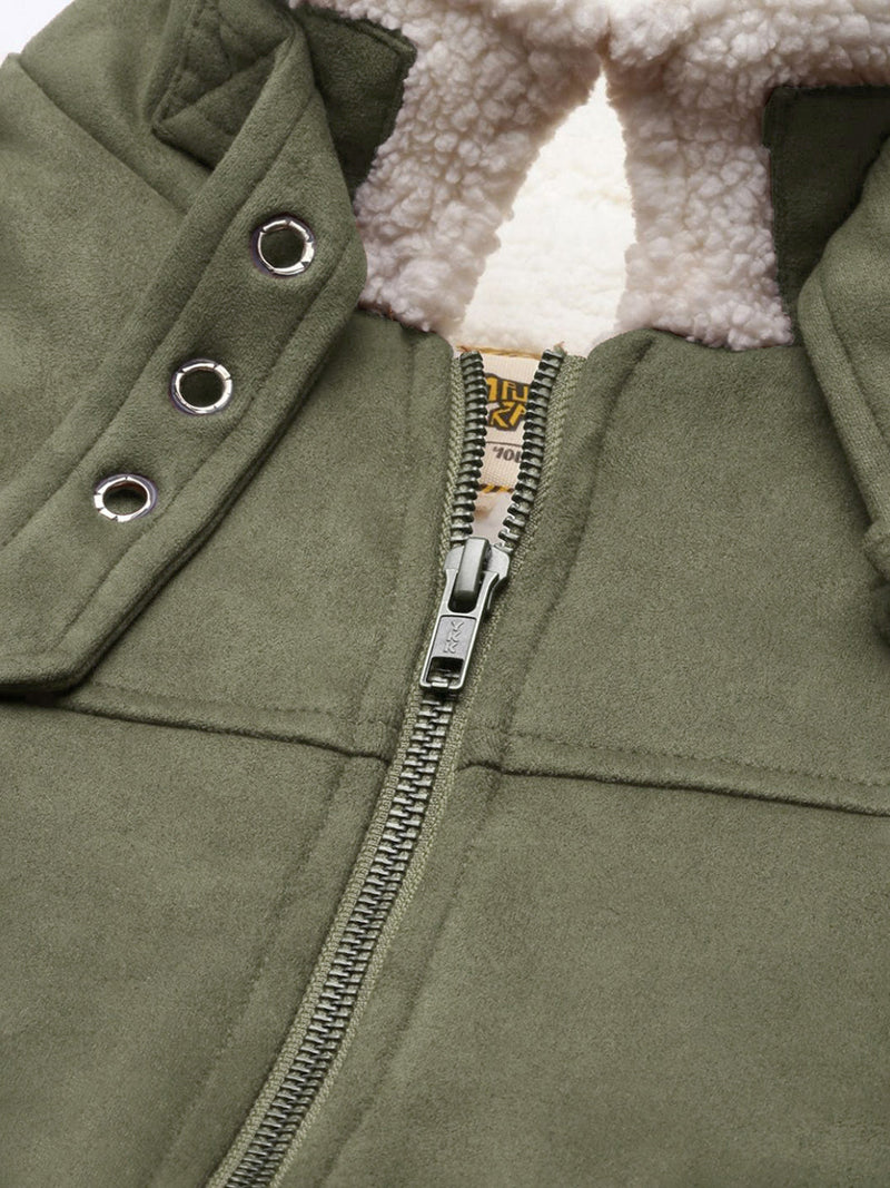 Fur-Lined Suede Bomber Jacket