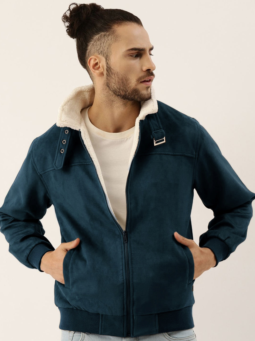 ジャケット・アウター 00s Buffalo Bobs Studs Military Fur JKT Cahoot men's Saltbox Blue Fur-Lined Suede Bomber Jacket