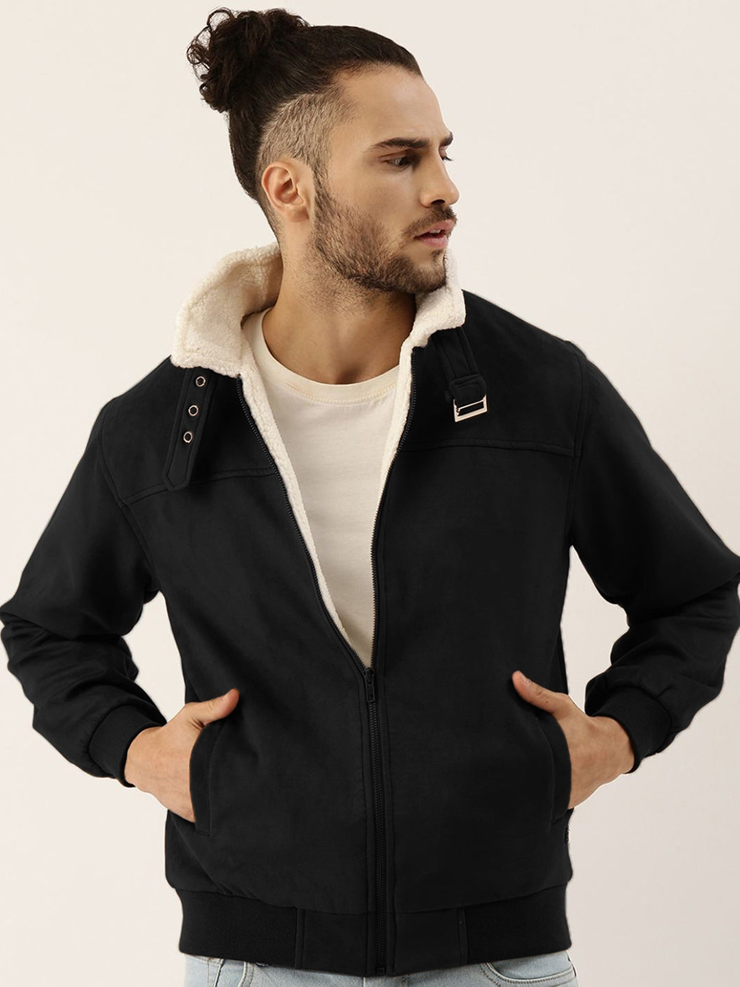 Cahoot men's Obsidian Black Fur-Lined Suede Bomber Jacket Cahoot men's Obsidian Black Fur-Lined Suede Bomber Jacket