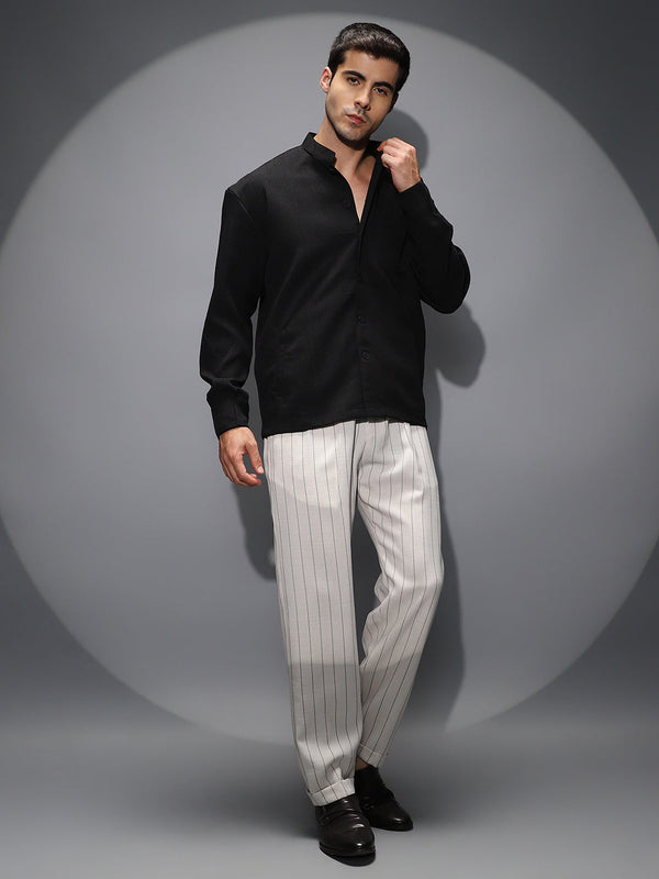 Band-Collar Heathered Shacket