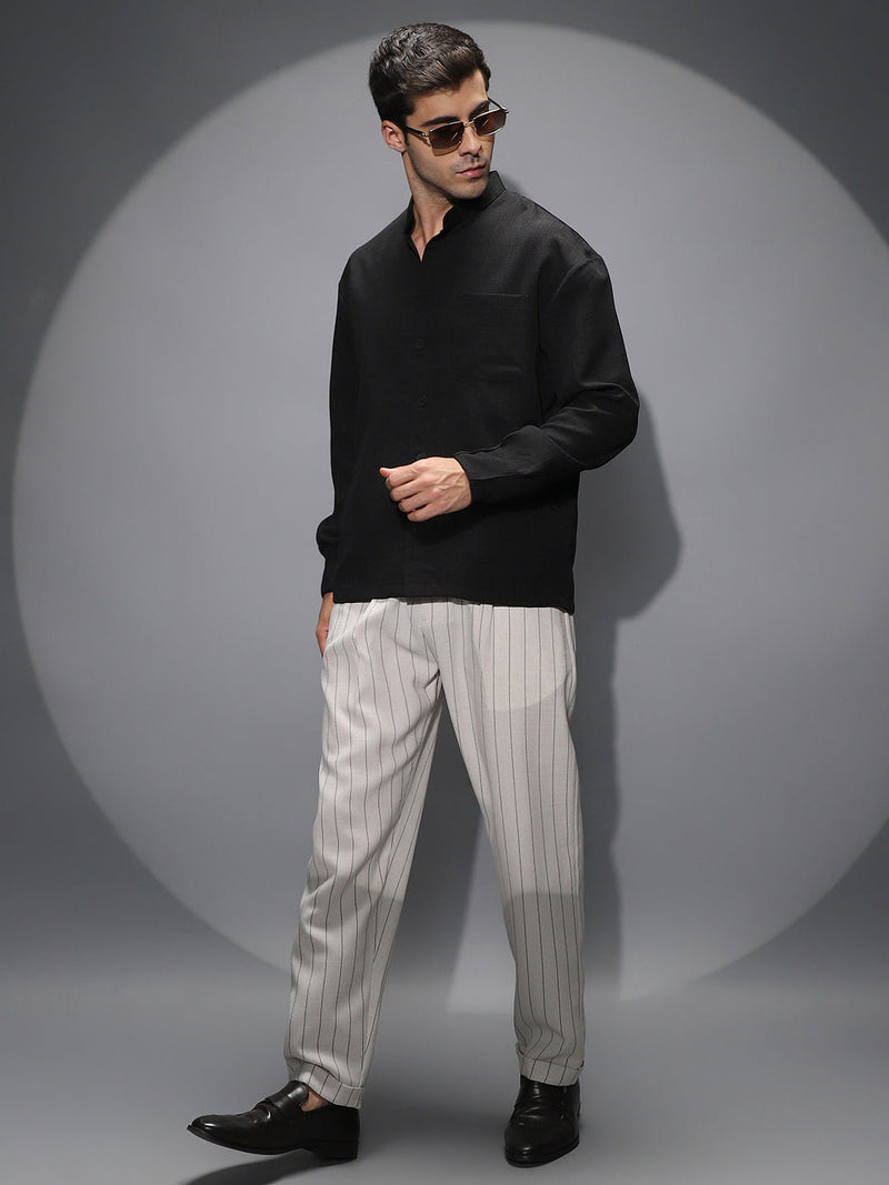 Band-Collar Heathered Shacket