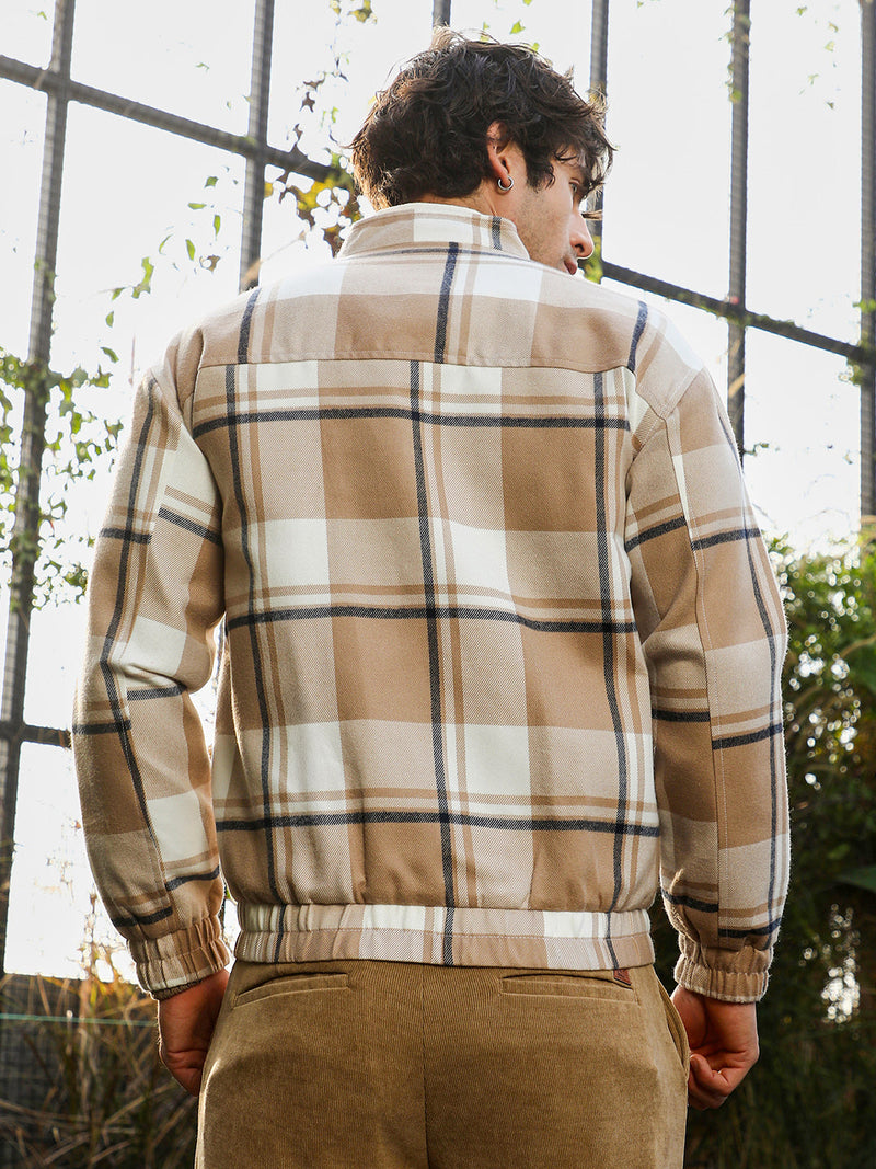 Zip-Front Brushed Plaid Jacket