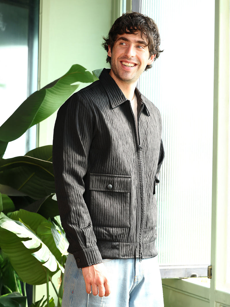Zip-Front Crease-Tactile Jacket