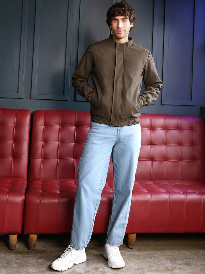 Coated Panel-Stitch Rider Jacket