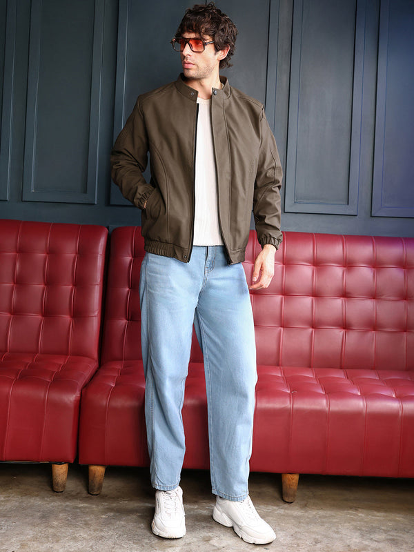 Coated Panel-Stitch Rider Jacket