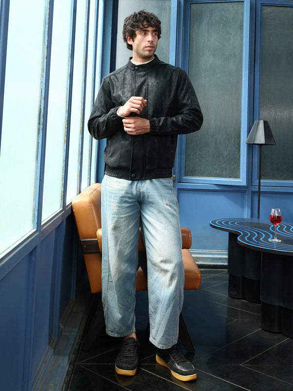 Coated Panel-Stitch Rider Jacket