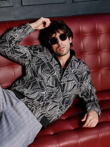 Stroke-Jacquard Bomber Jacket