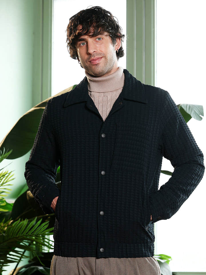 Houndstooth-Tactile Utility Bomber Jacket
