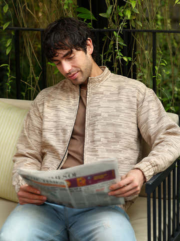 Lined-Jacquard Bomber Jacket