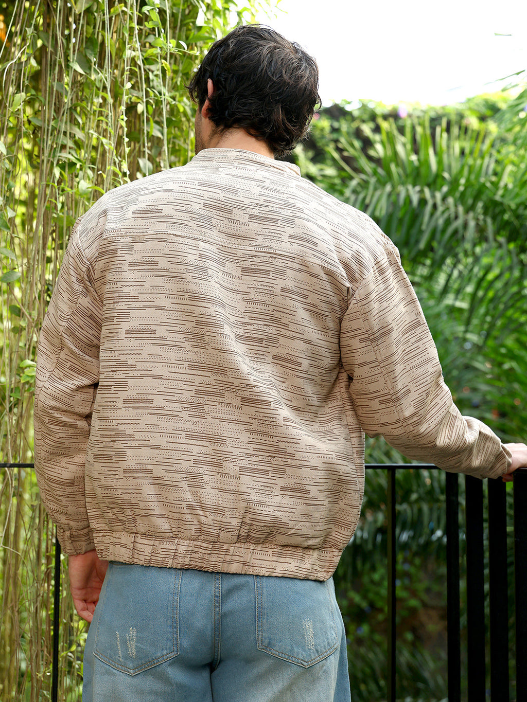 Lined-Jacquard Bomber Jacket