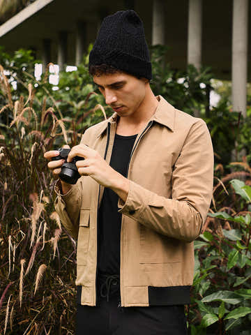 Zip-Front Geometric-Jacquard Jacket