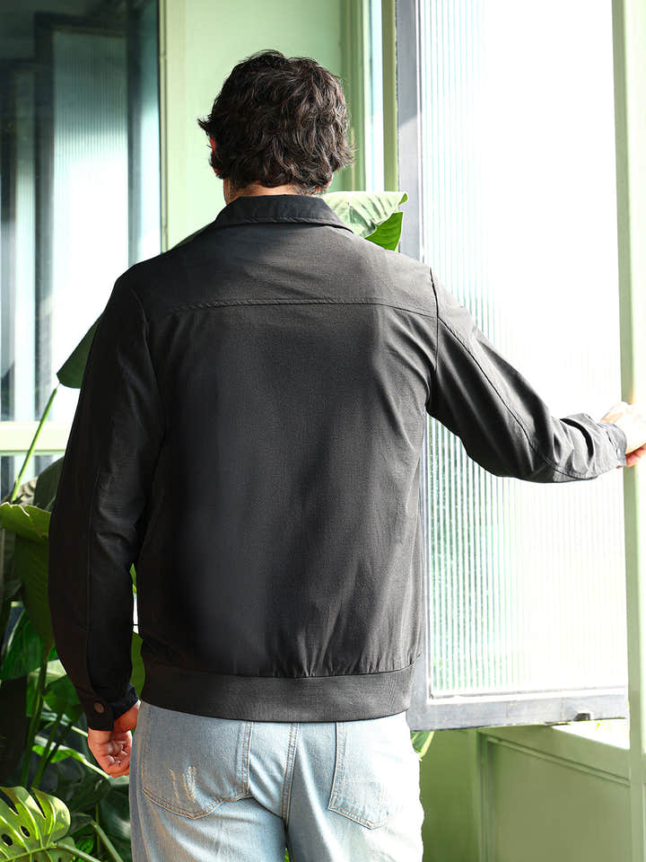 Zip-Front Geometric-Jacquard Jacket