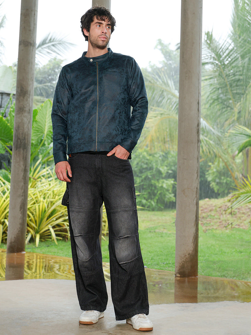 Embossed-Suede Rider Jacket