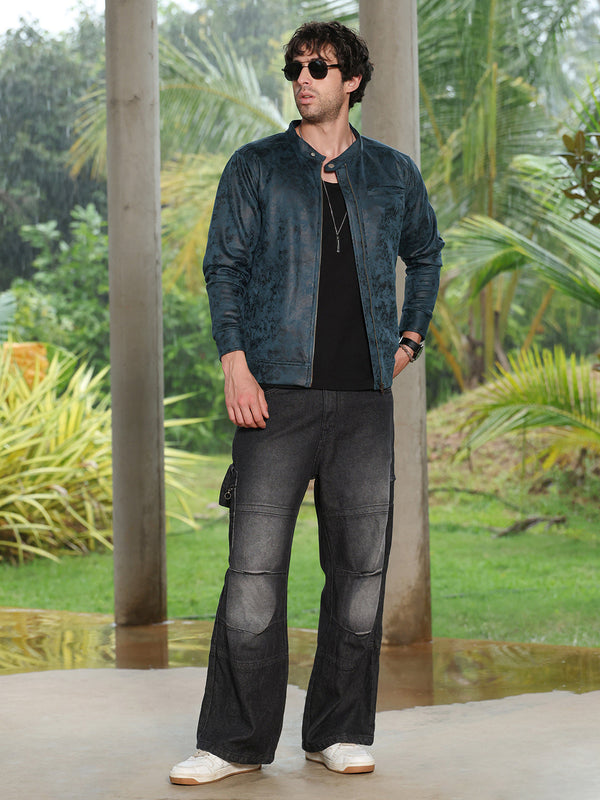 Embossed-Suede Rider Jacket